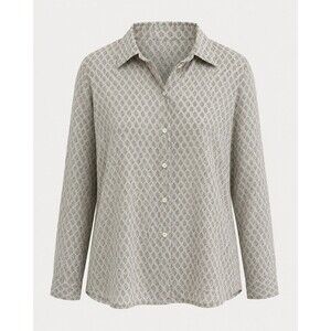 Auntie Oti Button Up Shirt Khadi Cotton Sz 2 (M-XL) Sage Brown Hand Block Print